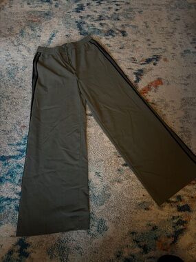 RACHEL Rachel Roy Olive Green Wide-Leg Track Pants with Black Side Stripe